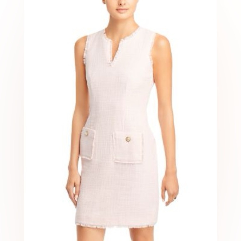 Karl Lagerfeld Paris Sleeveless Tonal Tweed Pocket Sheath Dress